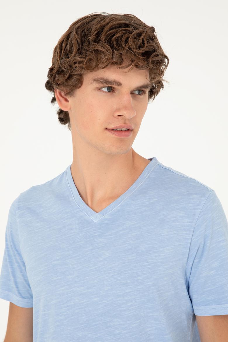 Erkek Açık Mavi Basic Tişört - 50279580008