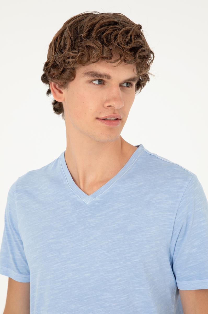 Erkek Açık Mavi Basic Tişört