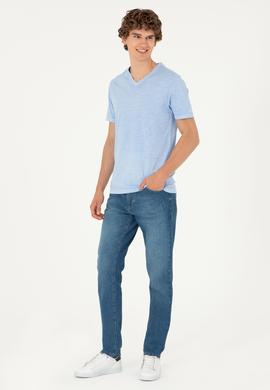 Erkek Açık Mavi Basic Tişört - 50279580008