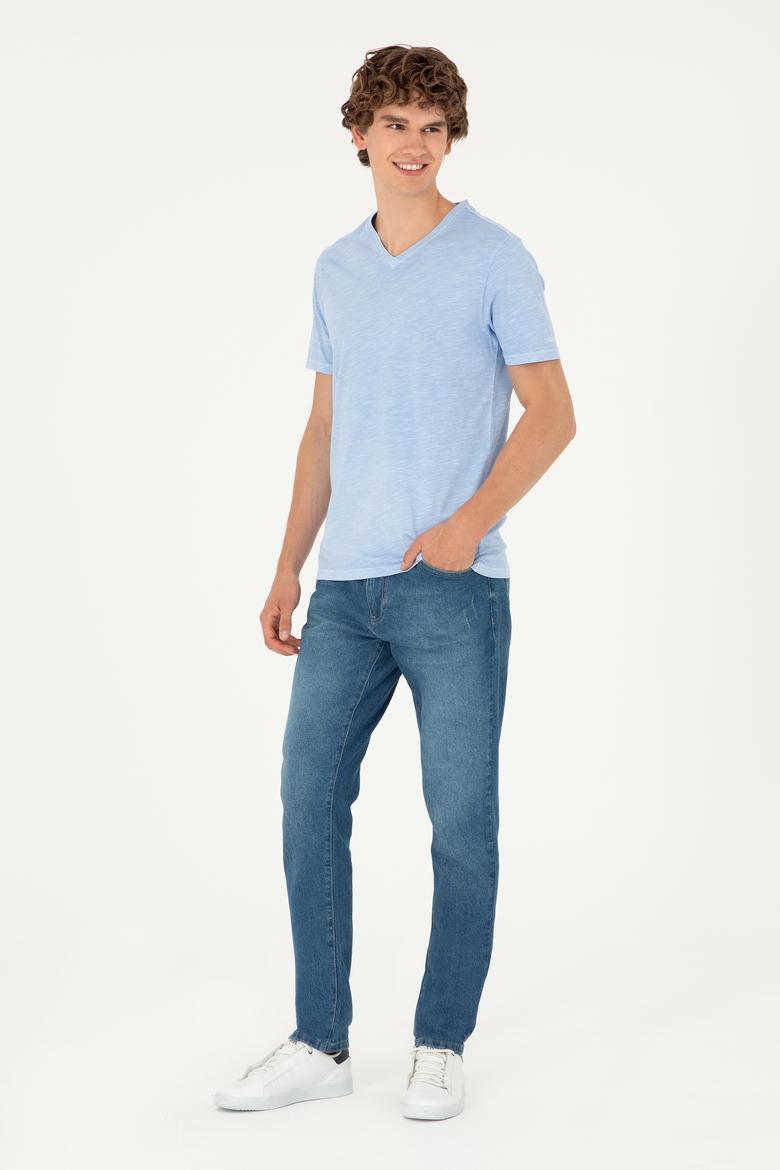 Erkek Açık Mavi Basic Tişört - 50279580008