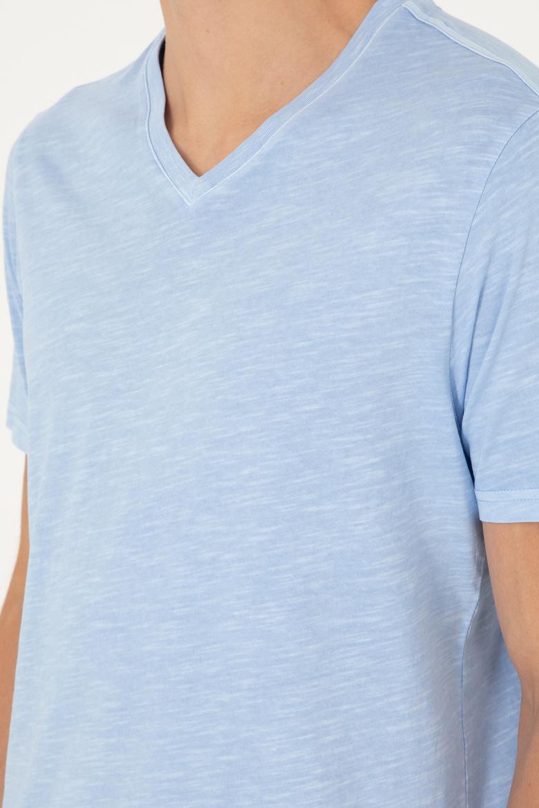 Erkek Açık Mavi Basic Tişört - 50279580008