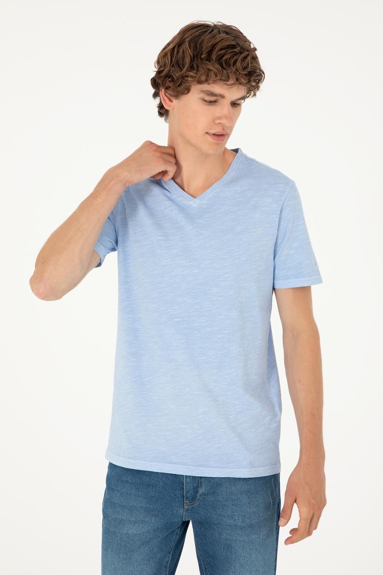 Erkek Açık Mavi Basic Tişört - 50279580008