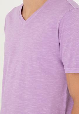 Erkek Lila Basic Tişört - 50279580038