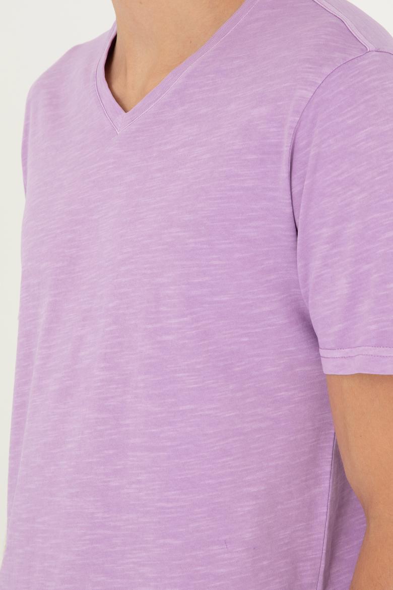 Erkek Lila Basic Tişört - 50279580038