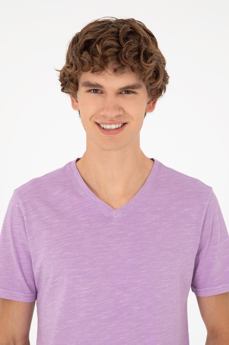 Erkek Lila Basic Tişört