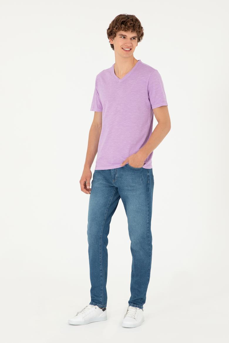 Erkek Lila Basic Tişört - 50279580038