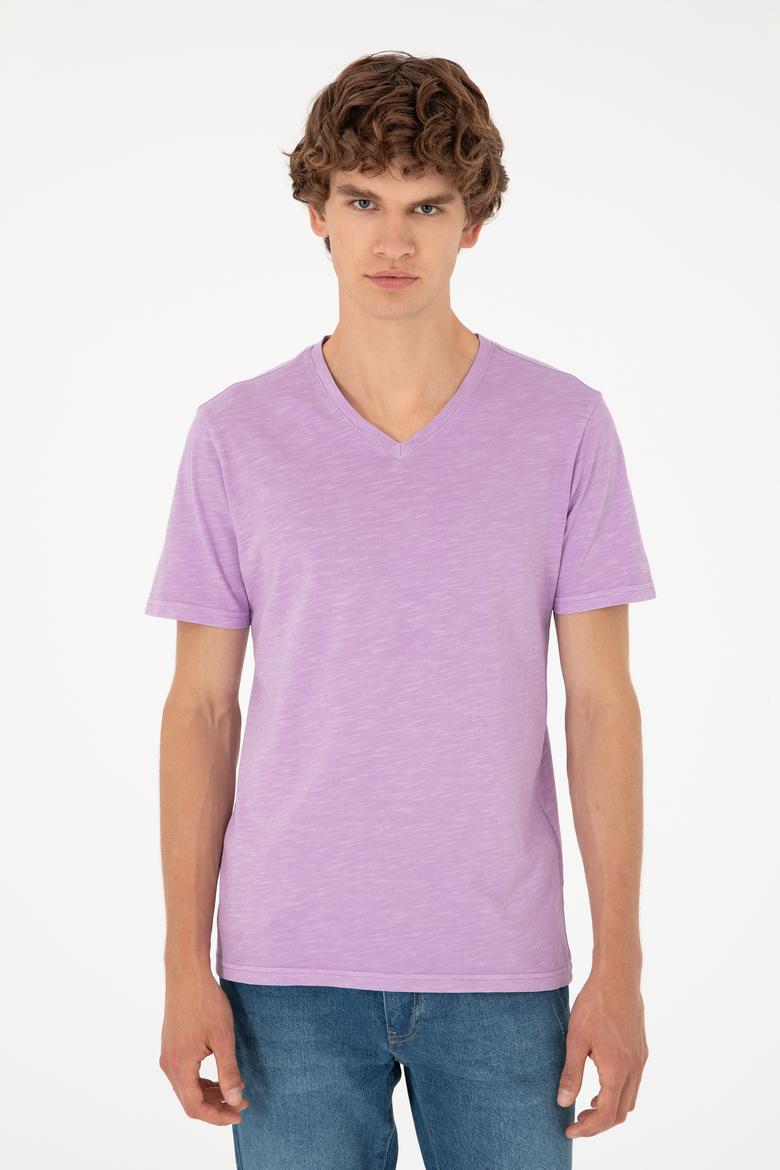 Erkek Lila Basic Tişört - 50279580038