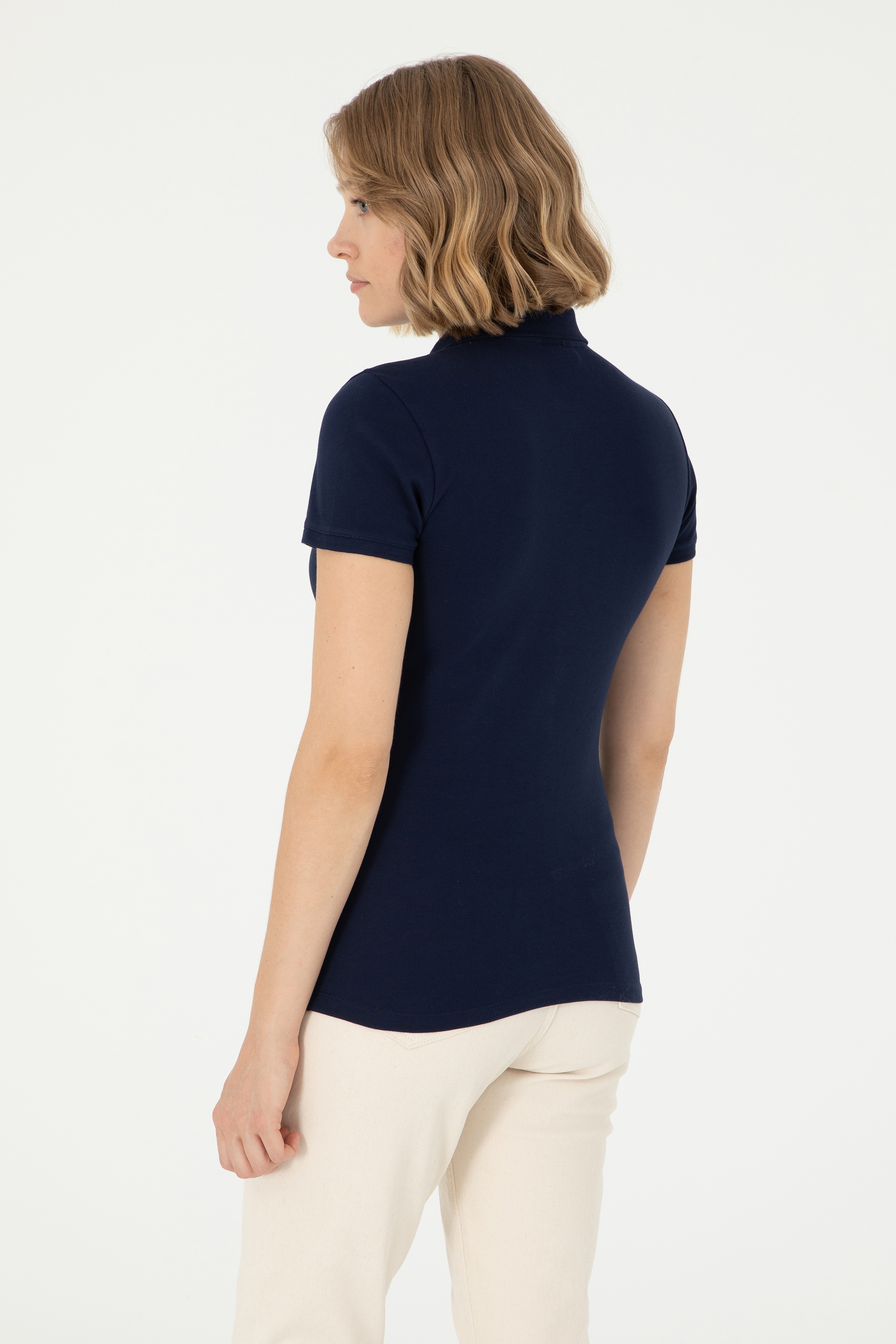 Kadın Lacivert Basic Polo Yaka Tişört