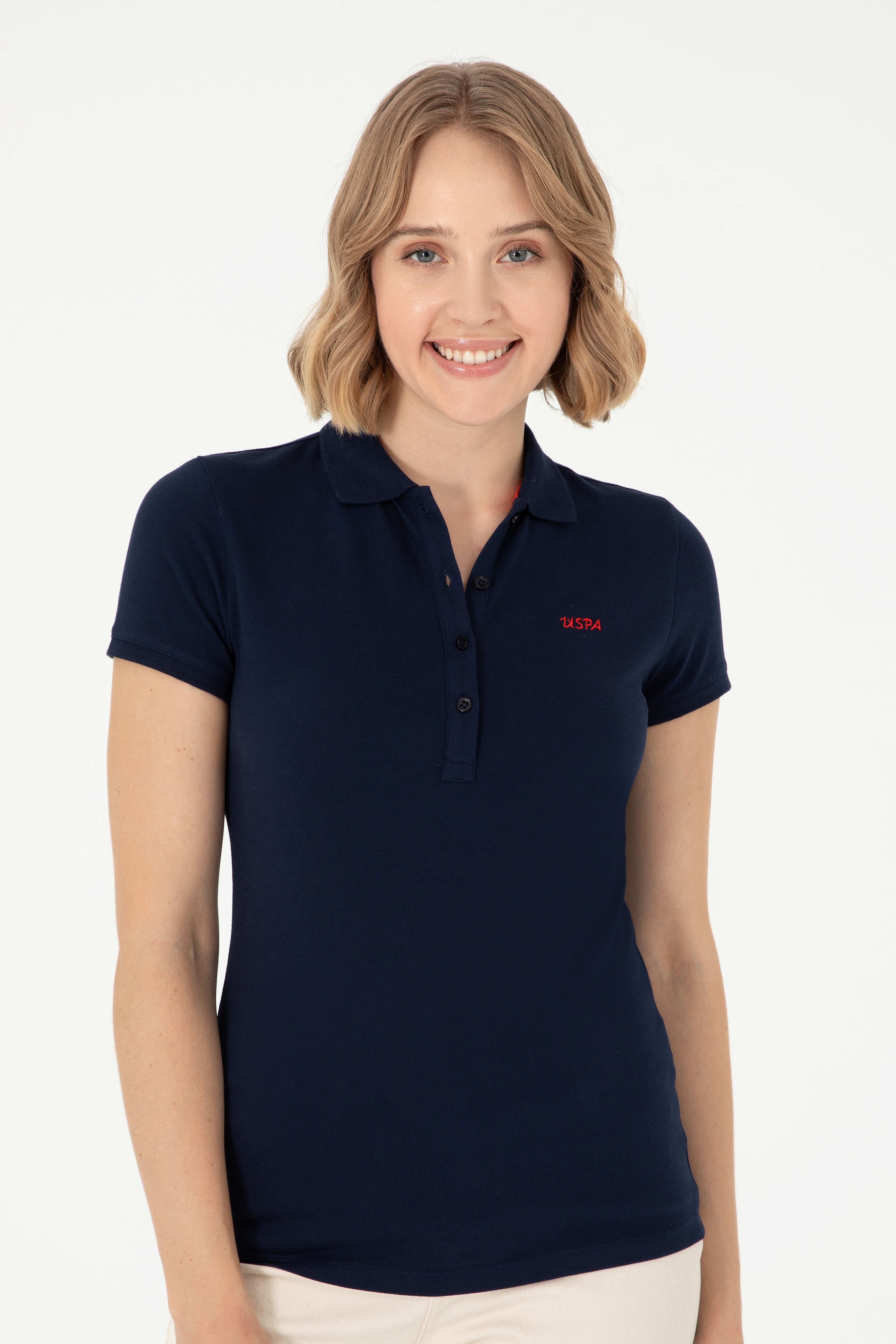 Kadın Lacivert Basic Polo Yaka Tişört - Image 3