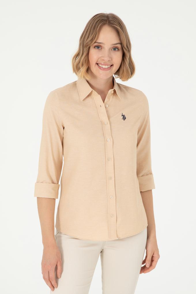 Kadın Camel Uzun Kollu Basic Gömlek