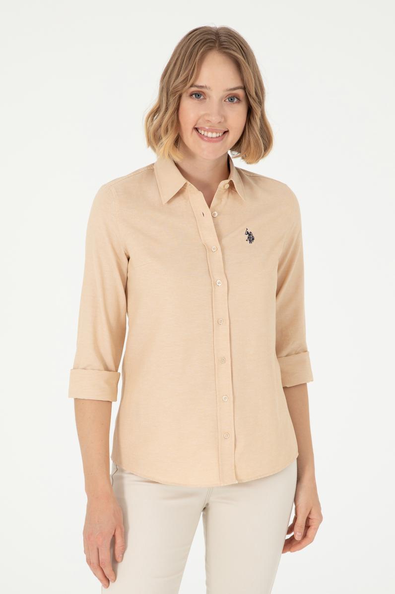 Kadın Camel Uzun Kollu Basic Gömlek