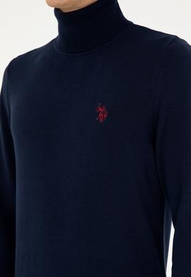 Erkek Slim Fit Boğazlı Yaka Lacivert Basic Kazak - 50293523010