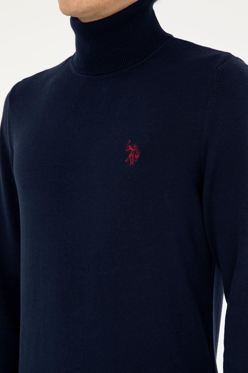 Erkek Slim Fit Boğazlı Yaka Lacivert Basic Kazak