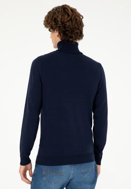 Erkek Slim Fit Boğazlı Yaka Lacivert Basic Kazak - 50293523010