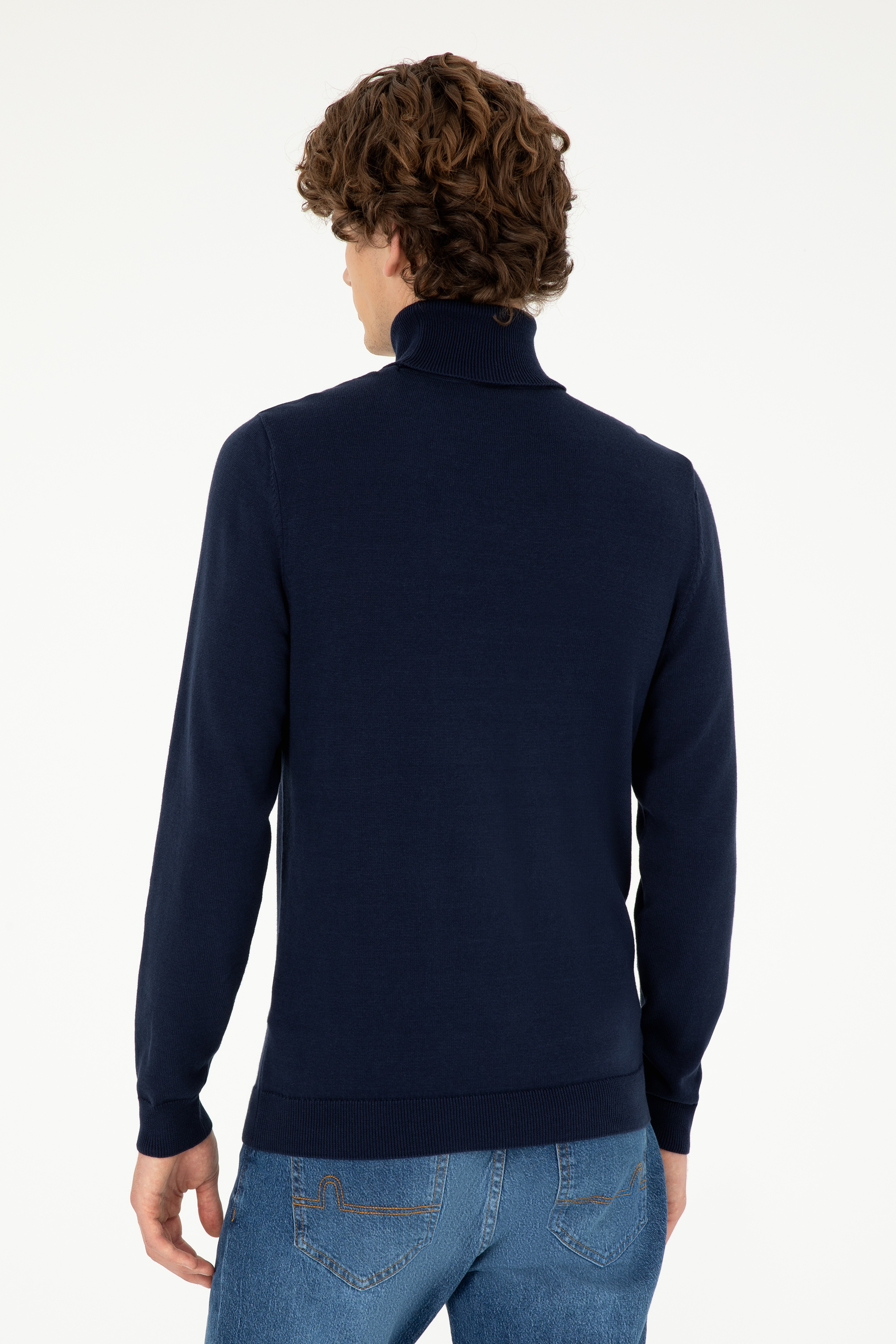 Erkek Slim Fit Boğazlı Yaka Lacivert Basic Kazak - Image 5