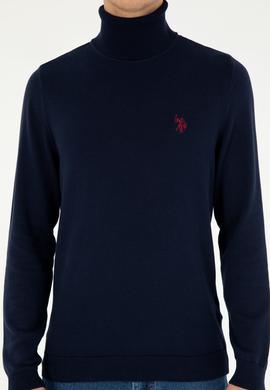 Erkek Slim Fit Boğazlı Yaka Lacivert Basic Kazak - 50293523010