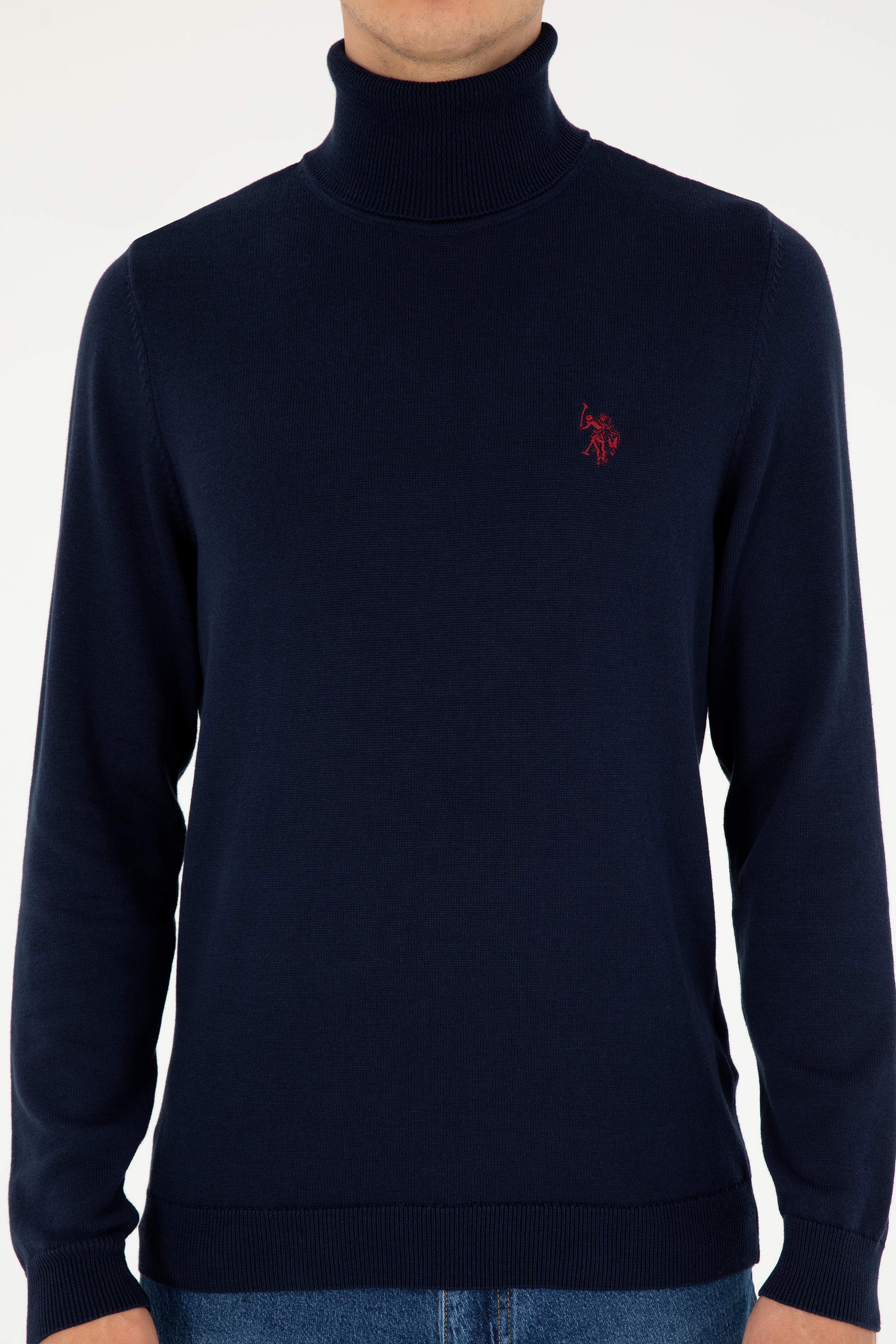 Erkek Slim Fit Boğazlı Yaka Lacivert Basic Kazak - Image 6