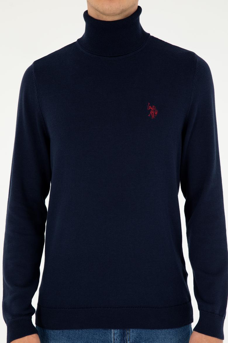 Erkek Slim Fit Boğazlı Yaka Lacivert Basic Kazak - 50293523010