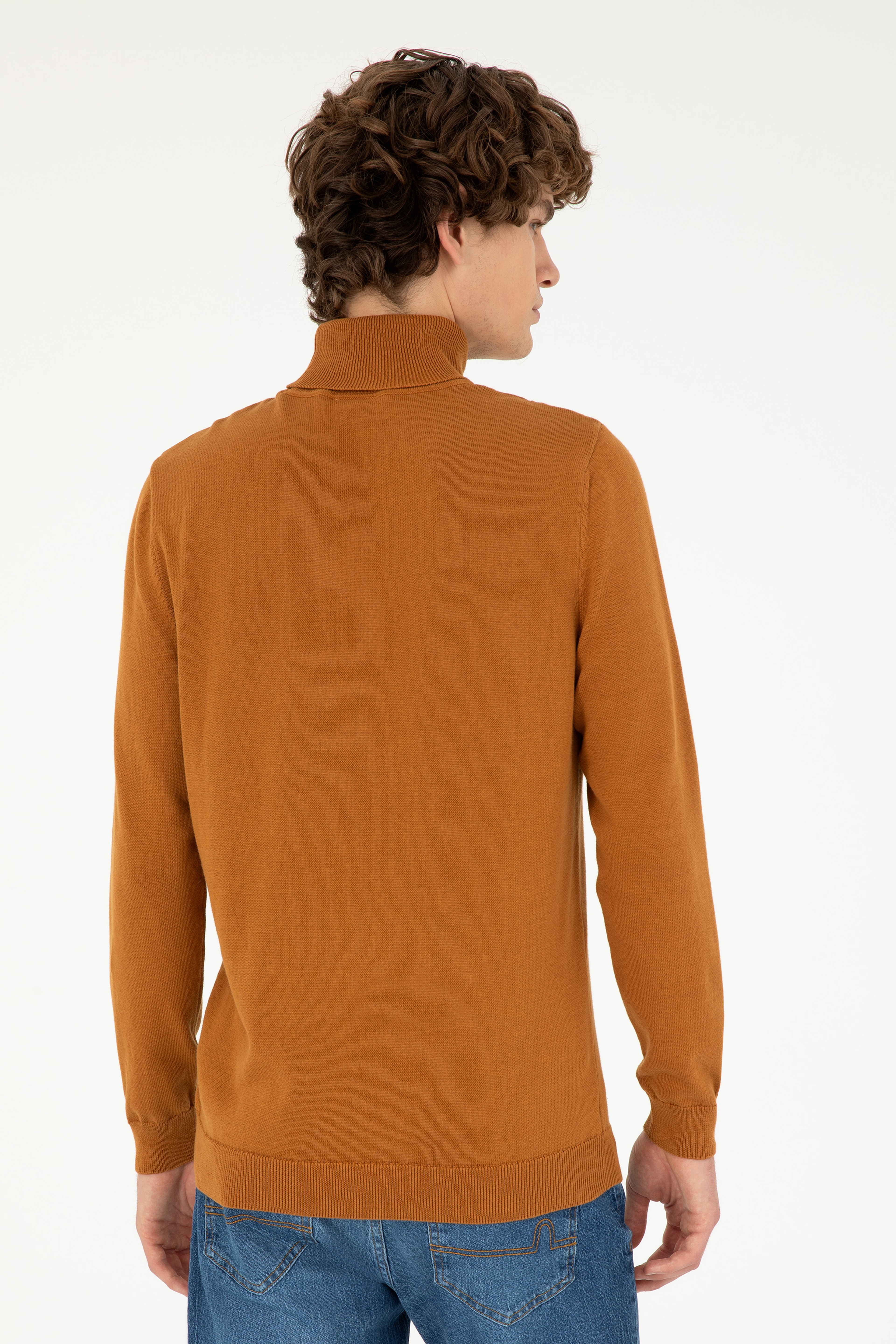 Erkek Slim Fit Boğazlı Yaka Saks Basic Sweatshirt - Image 5
