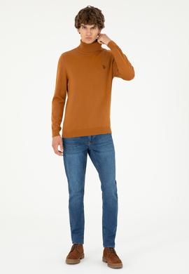Erkek Slim Fit Boğazlı Yaka Saks Basic Sweatshirt - 50293523064