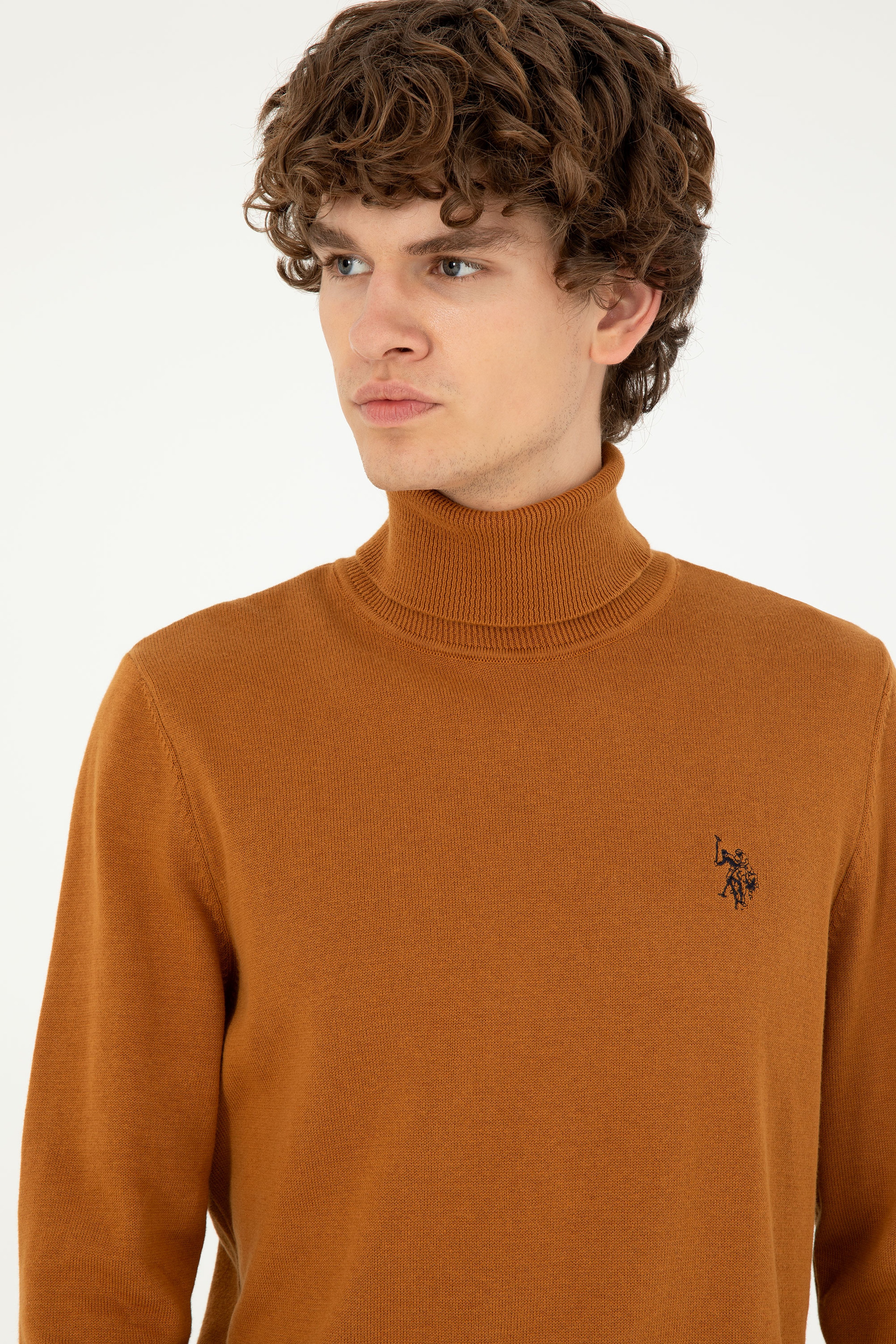 Erkek Slim Fit Boğazlı Yaka Saks Basic Sweatshirt - Image 2