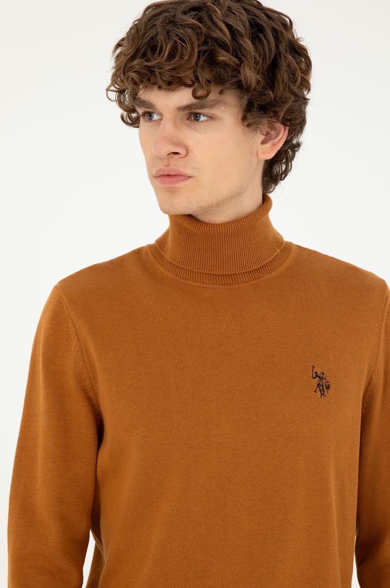 Erkek Slim Fit Boğazlı Yaka Saks Basic Sweatshirt