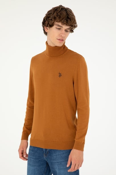 Erkek Slim Fit Boğazlı Yaka Saks Basic Sweatshirt