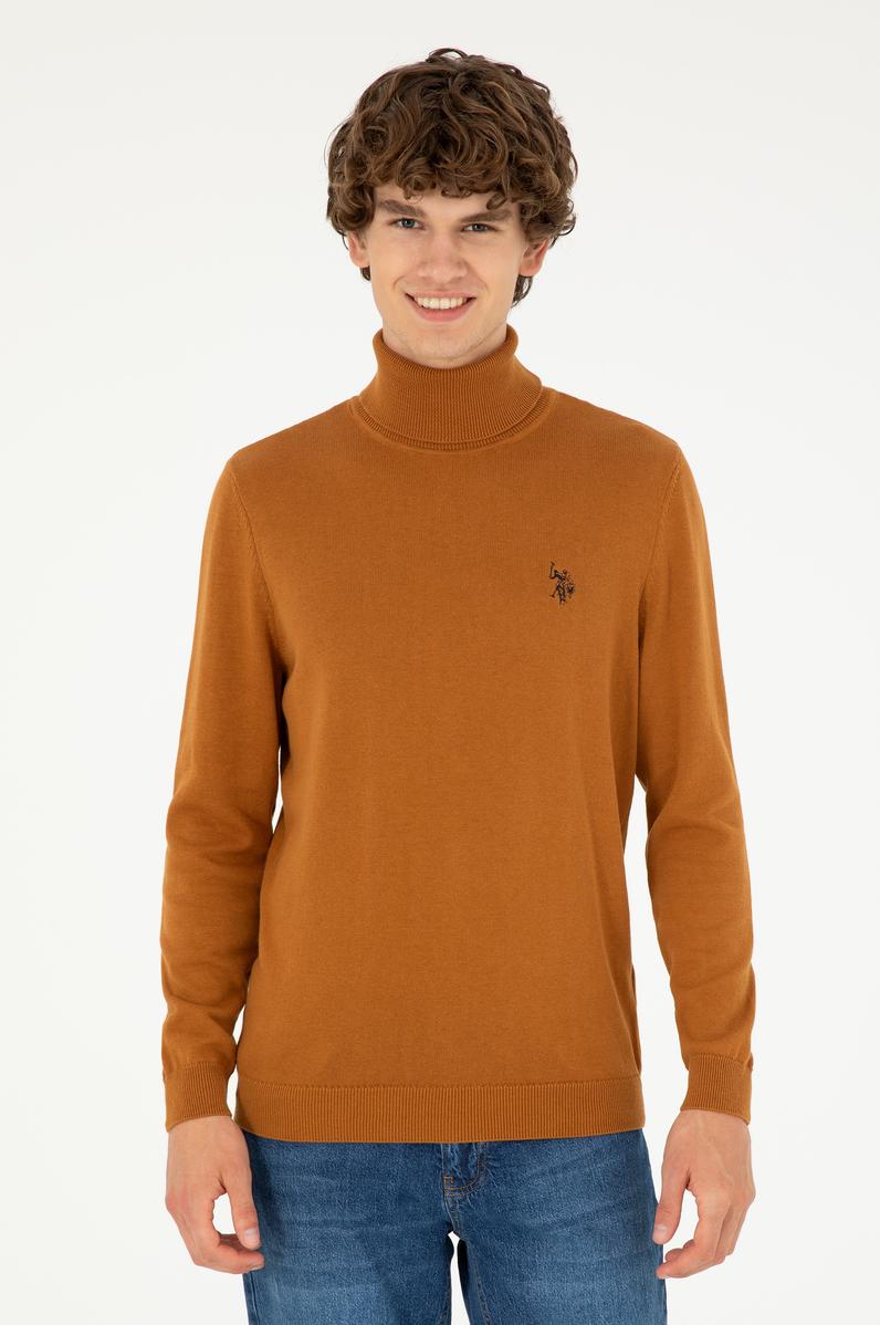 Erkek Slim Fit Boğazlı Yaka Saks Basic Sweatshirt