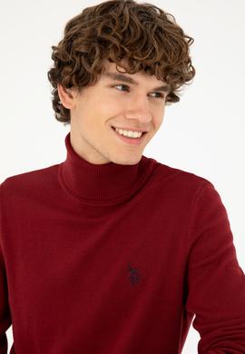 Erkek Slim Fit Boğazlı Yaka Borda Basic Kazak - 50293523037