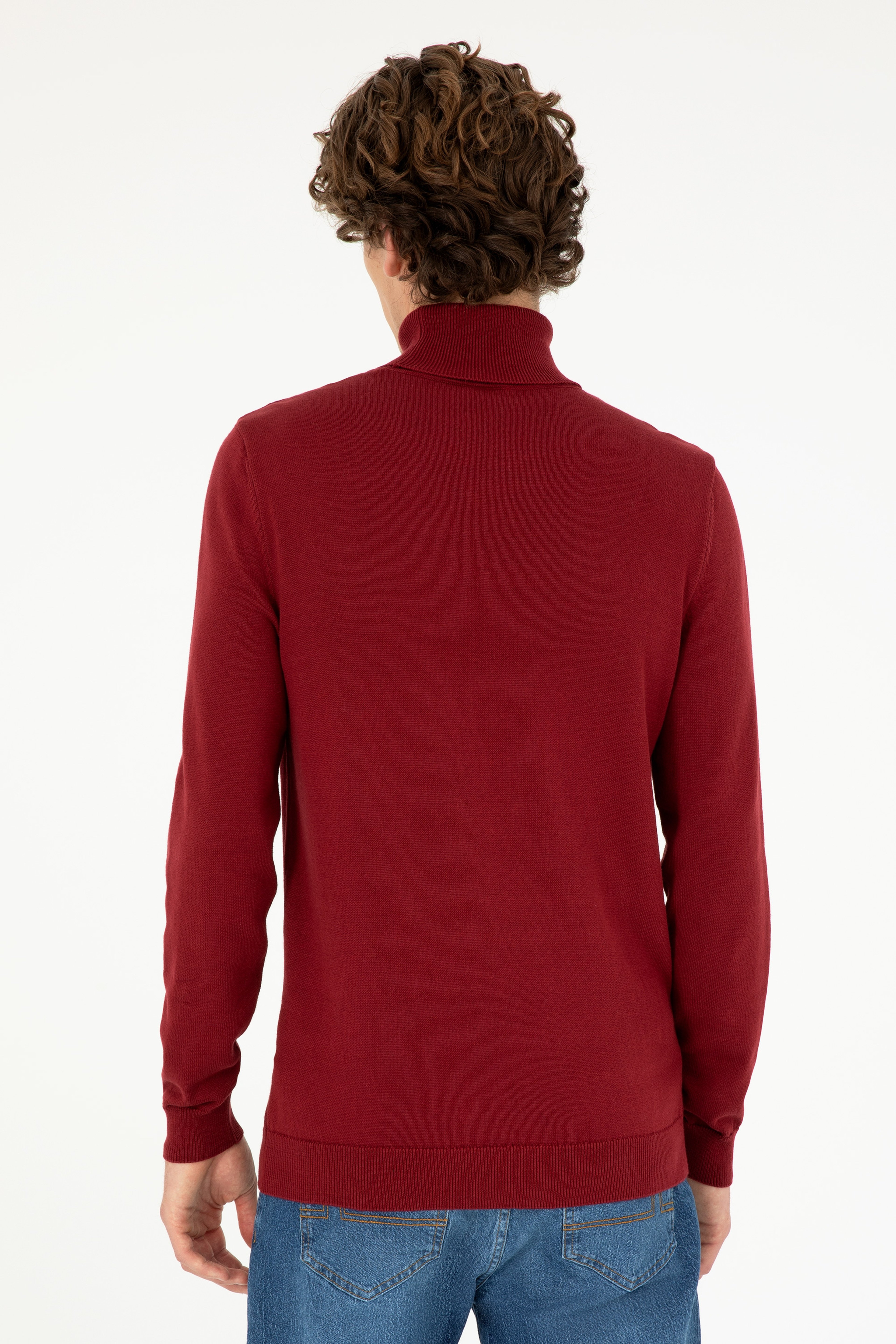 Erkek Slim Fit Boğazlı Yaka Borda Basic Kazak