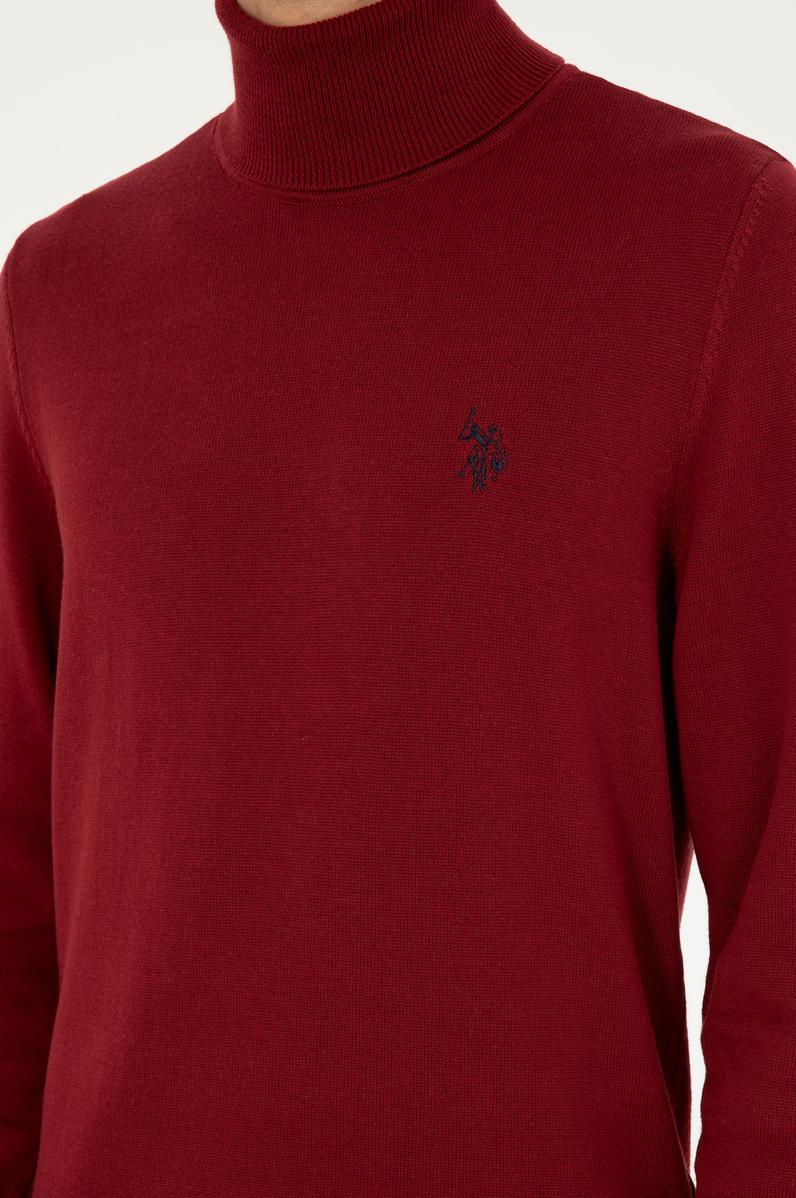 Erkek Slim Fit Boğazlı Yaka Borda Basic Kazak