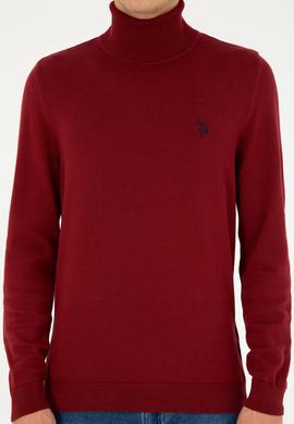 Erkek Slim Fit Boğazlı Yaka Borda Basic Kazak - 50293523037