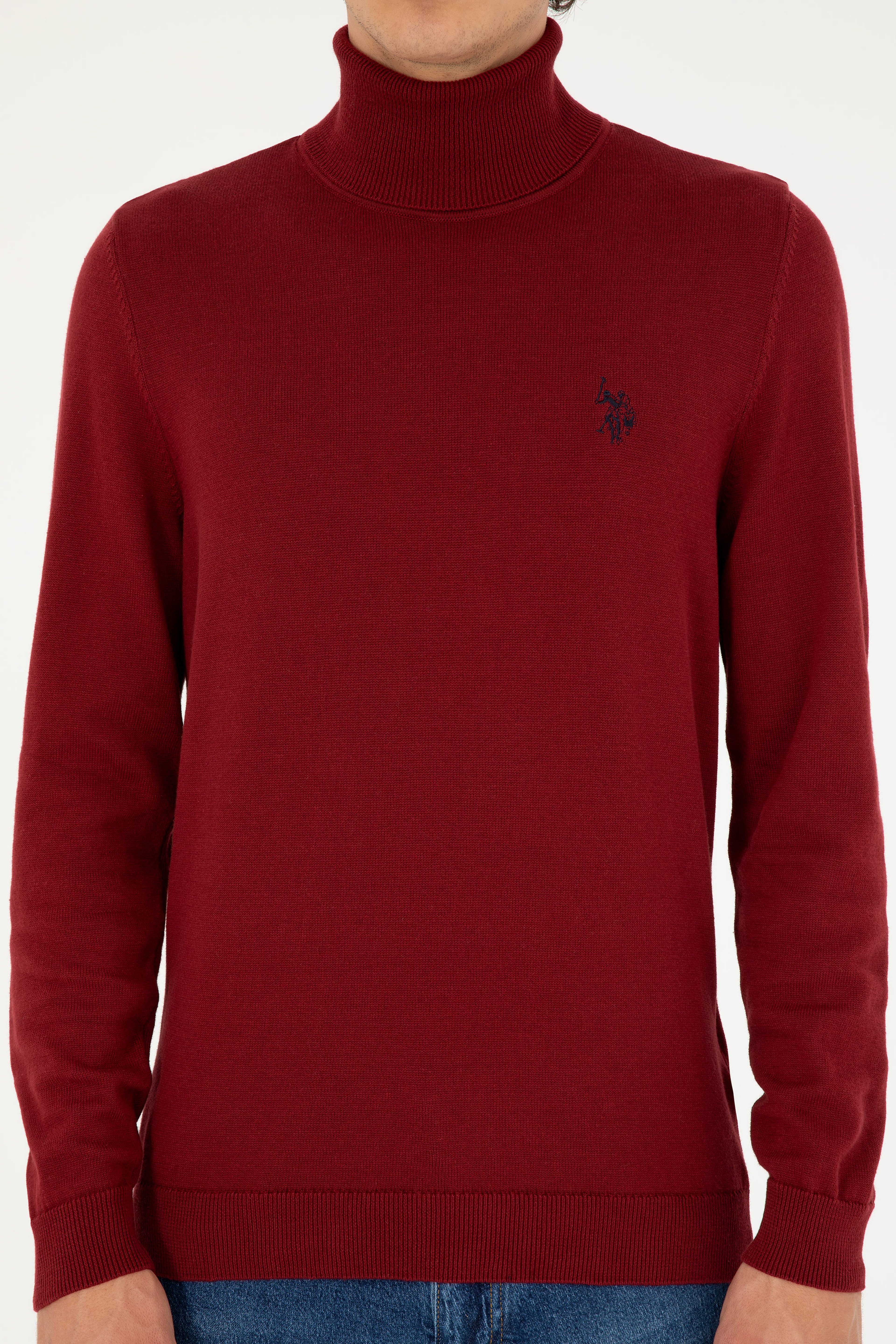 Erkek Slim Fit Boğazlı Yaka Borda Basic Kazak