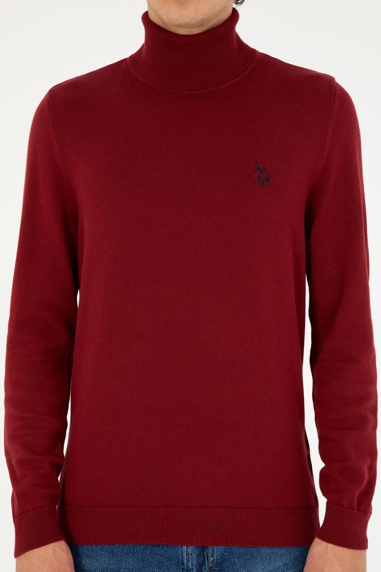 Erkek Slim Fit Boğazlı Yaka Borda Basic Kazak - 50293523037