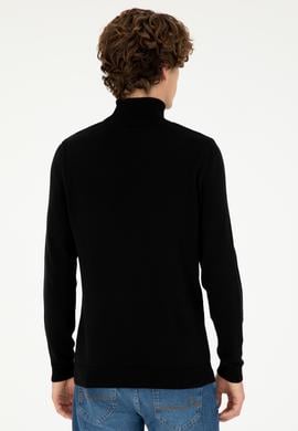 Erkek Slim Fit Boğazlı Yaka Siyah Basic Kazak - 50293523019