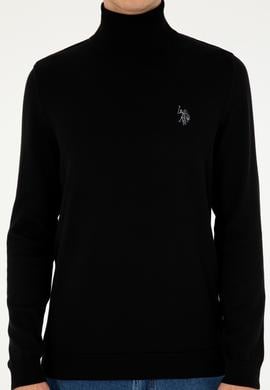 Erkek Slim Fit Boğazlı Yaka Siyah Basic Kazak - 50293523019