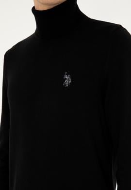 Erkek Slim Fit Boğazlı Yaka Siyah Basic Kazak - 50293523019