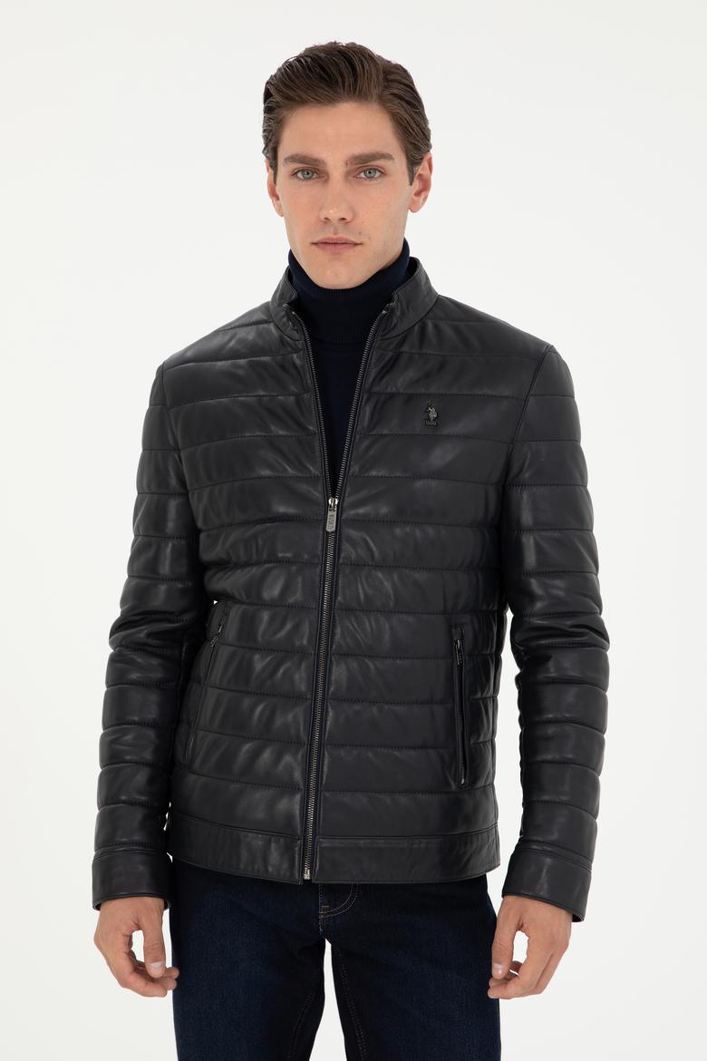 Erkek Lacivert Deri Ceket - 50297160013