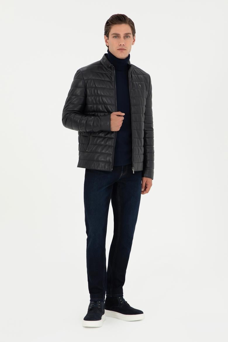 Erkek Lacivert Deri Ceket - 50297160013