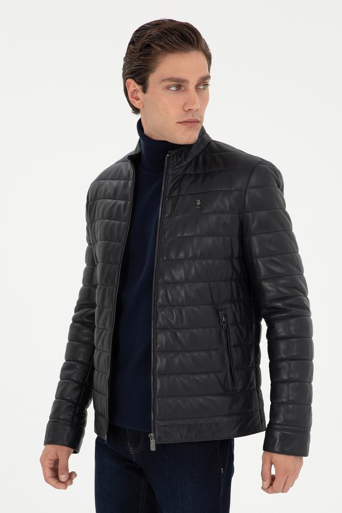 Erkek Lacivert Deri Ceket