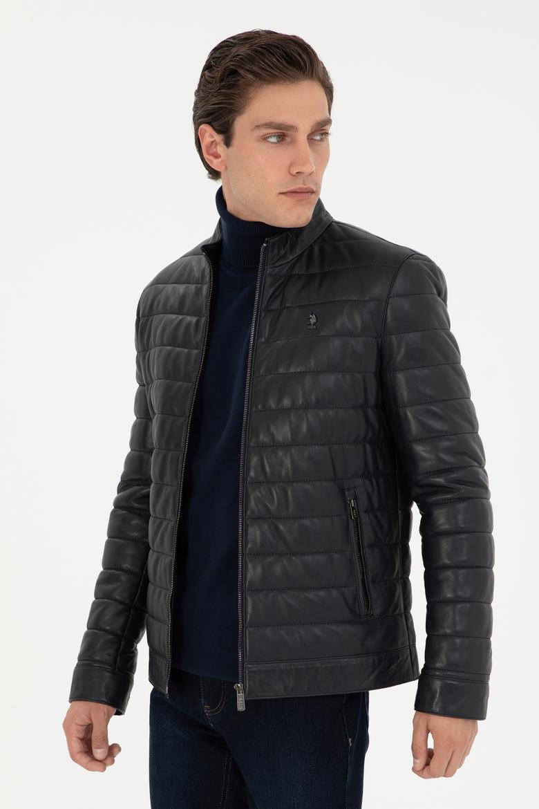 Erkek Lacivert Deri Ceket