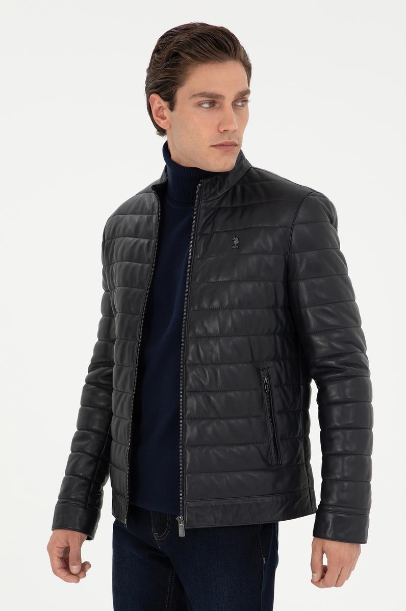 Erkek Lacivert Deri Ceket