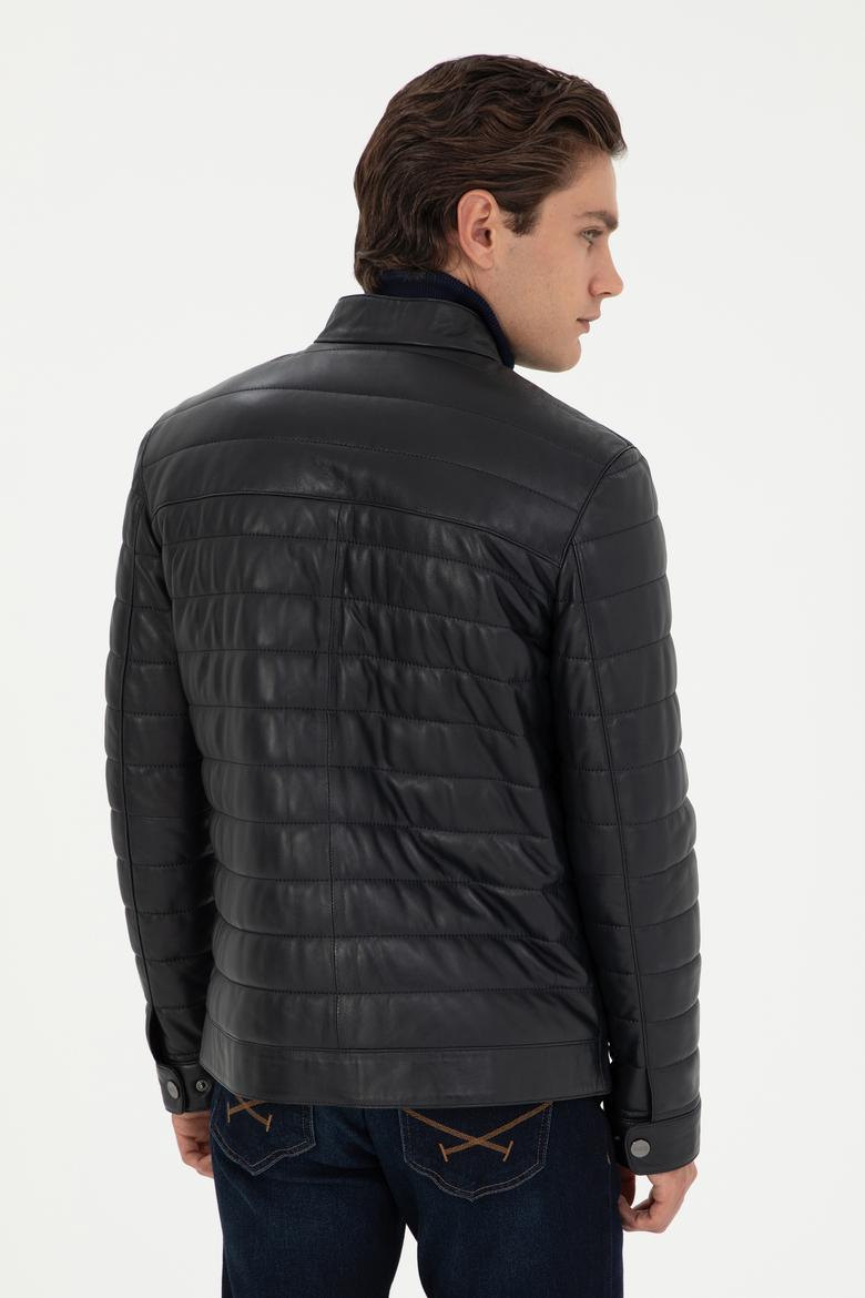 Erkek Lacivert Deri Ceket - 50297160013