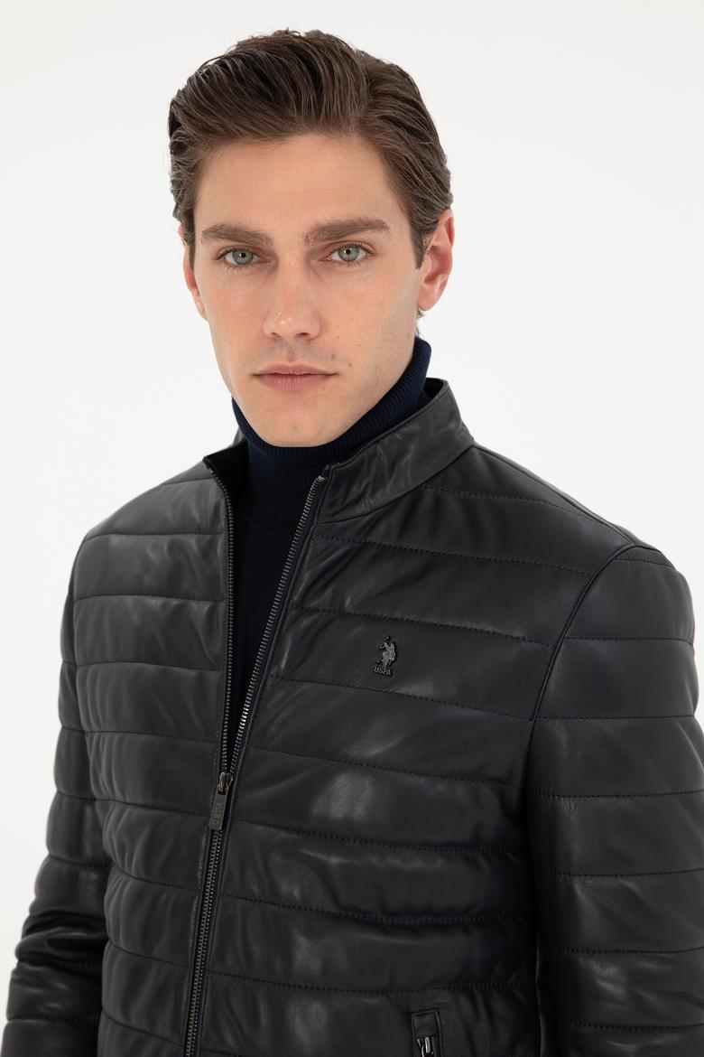 Erkek Lacivert Deri Ceket - 50297160013