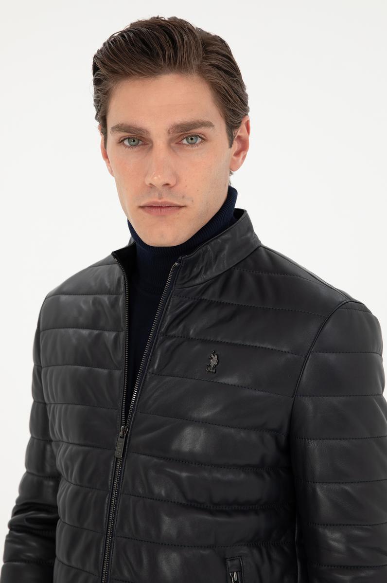 Erkek Lacivert Deri Ceket