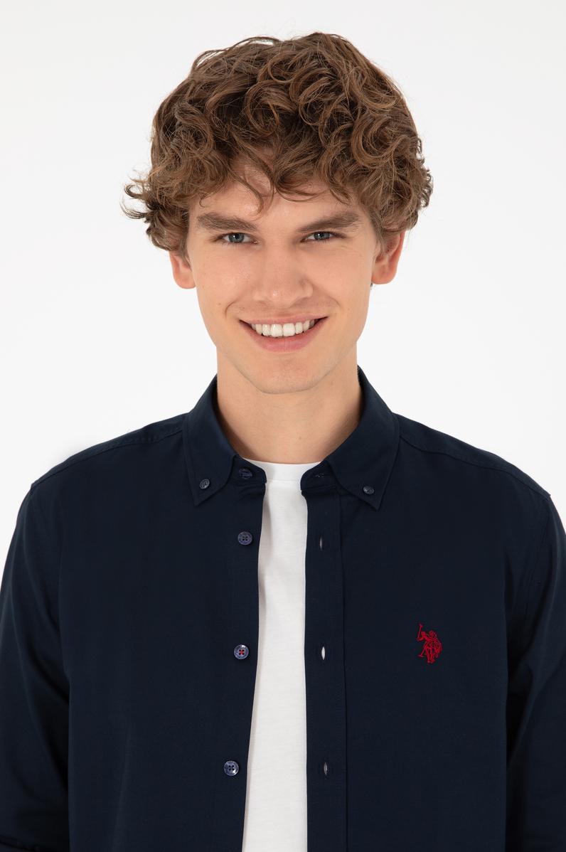 Erkek Lacivert Uzun Kollu Basic Gömlek