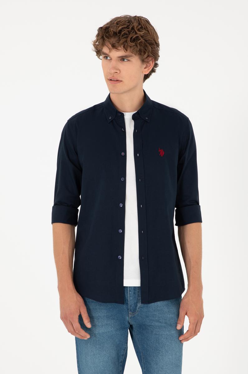 Erkek Lacivert Uzun Kollu Basic Gömlek