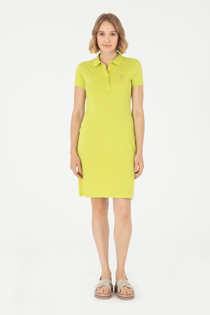 Kadın Fıstık Yeşili Polo Yaka Mini Boy Örme Elbise