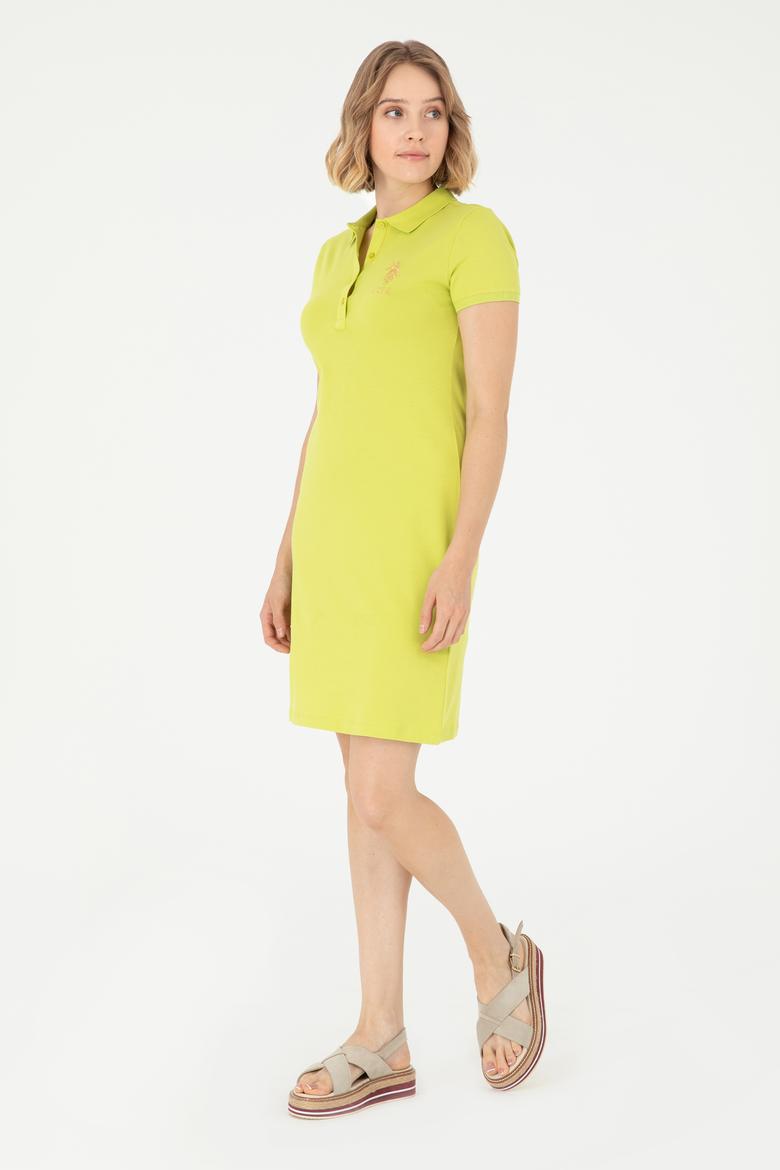 Kadın Fıstık Yeşili Polo Yaka Mini Boy Örme Elbise - 50280069114