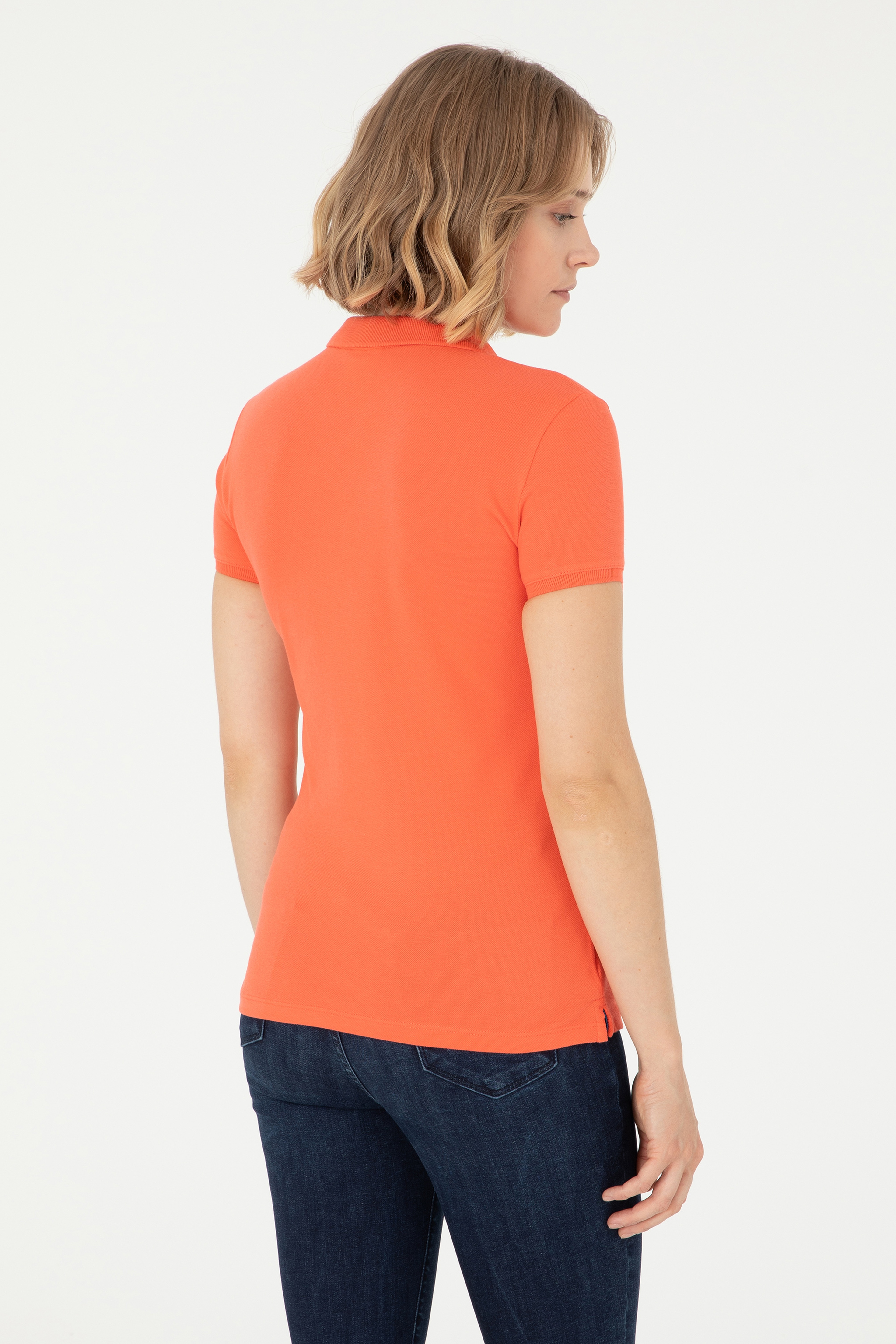 Kadın Nar Çiçeği Basic Polo Yaka Tişört - Image 5